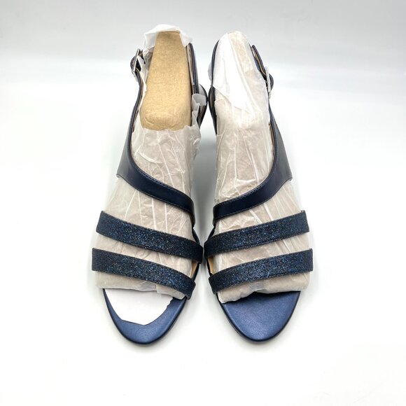 Naturalizer Womens 9.5 Navy Blue Sparkly Strappy Dress Sandals Heels Shoes - Picture 3 of 14